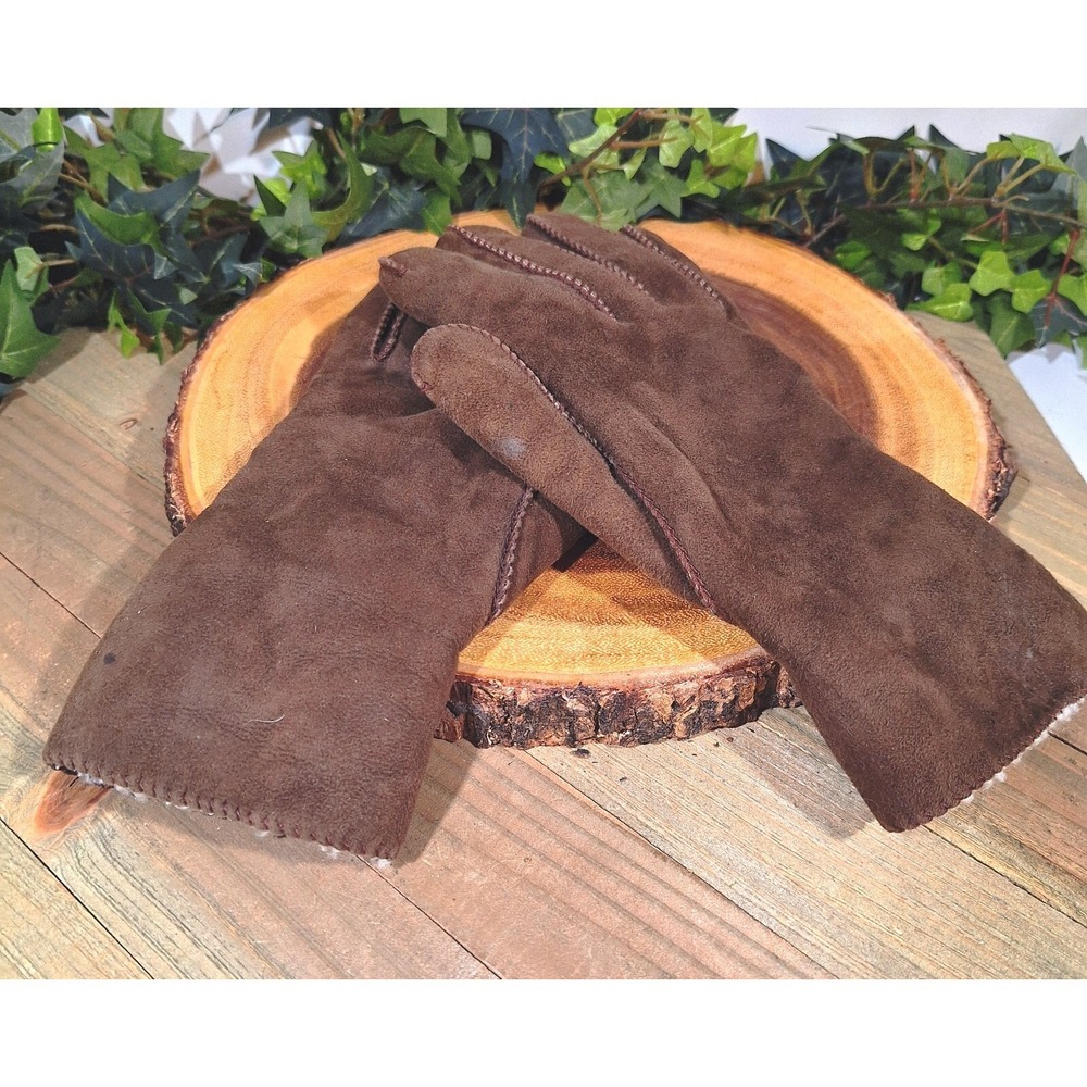 Women's Brown Leather with Fleece Lining Warm‎ Cold Weather Gloves Size M
